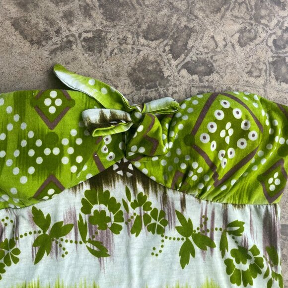 Vintage Y2K MKM Designs Size Medium Brown Green Leaf Tube Top Tie Front Blouse - Picture 5 of 6